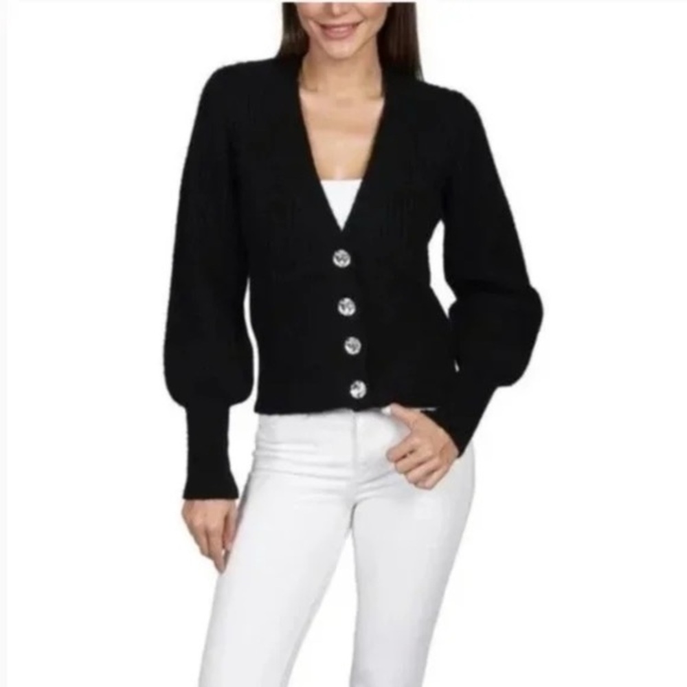 Stella + Lorenzo Black Button-Up Women's Sweater